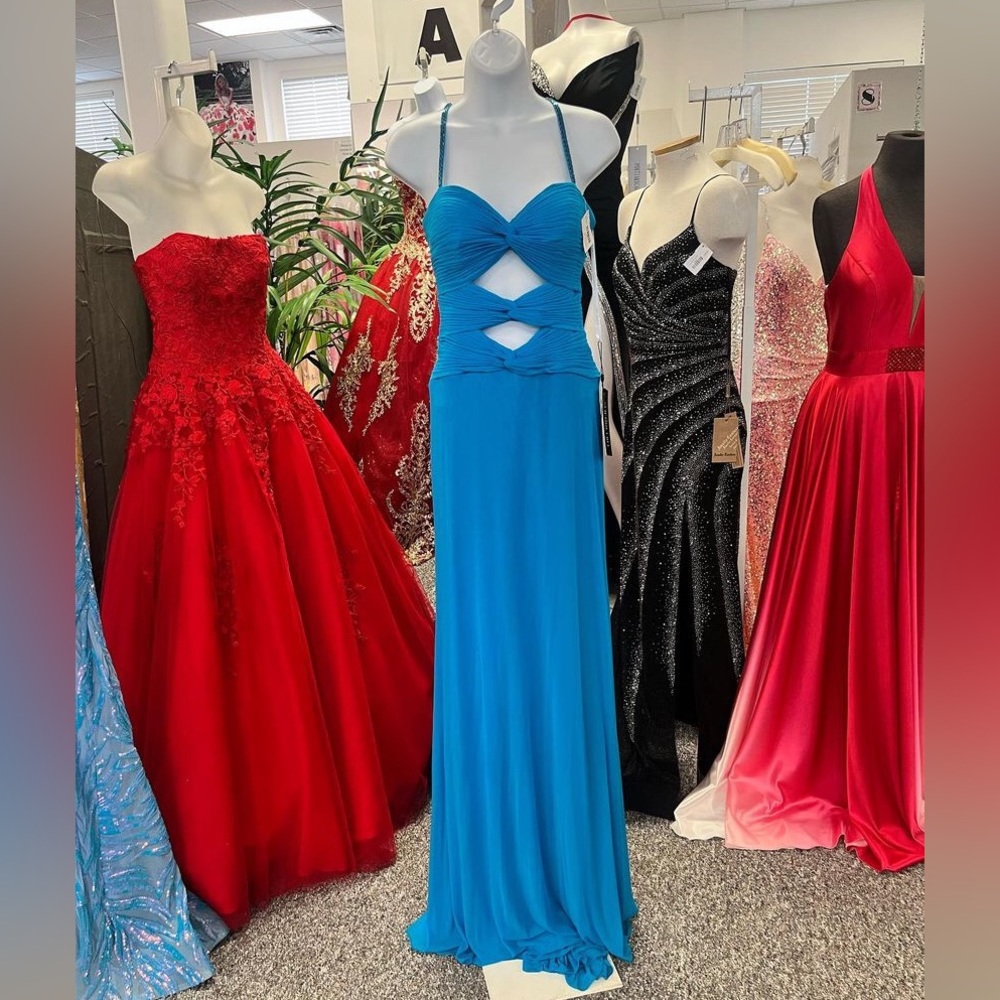 Sherri Hill long turquoise dress